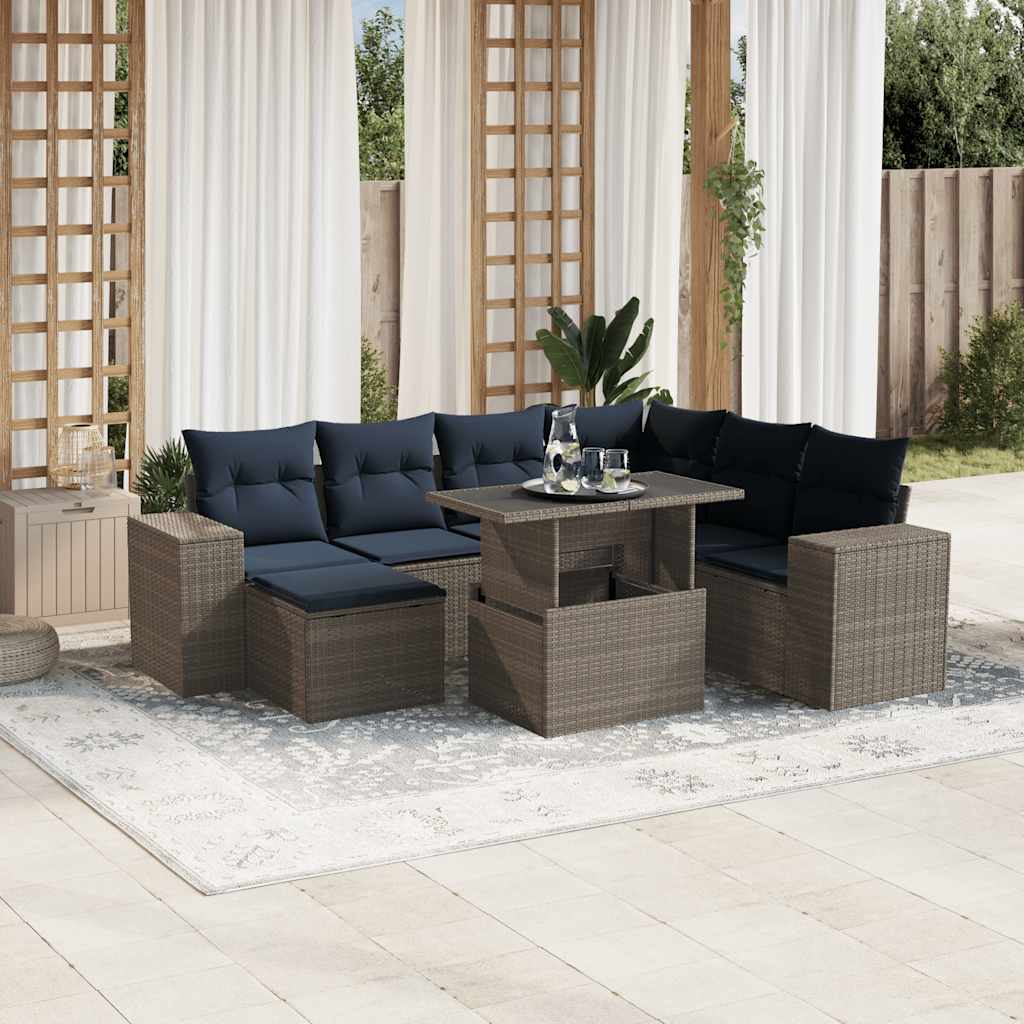 havesofasæt med 8 hynder grå polyrattan