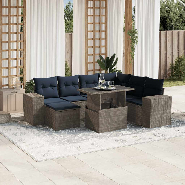 havesofasæt med 8 hynder grå polyrattan