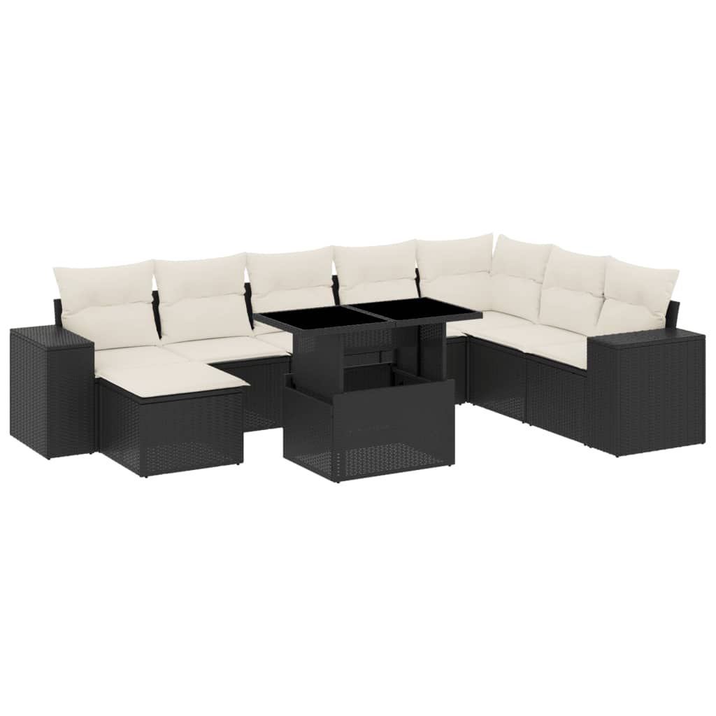 sofasæt til haven 9 dele med hynder polyrattan sort
