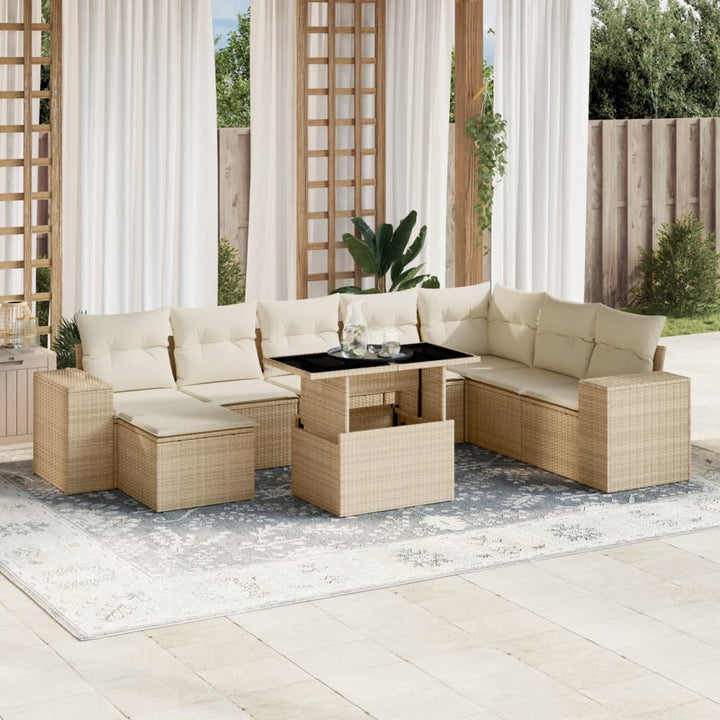 sofasæt til haven 9 dele med hynder polyrattan beige