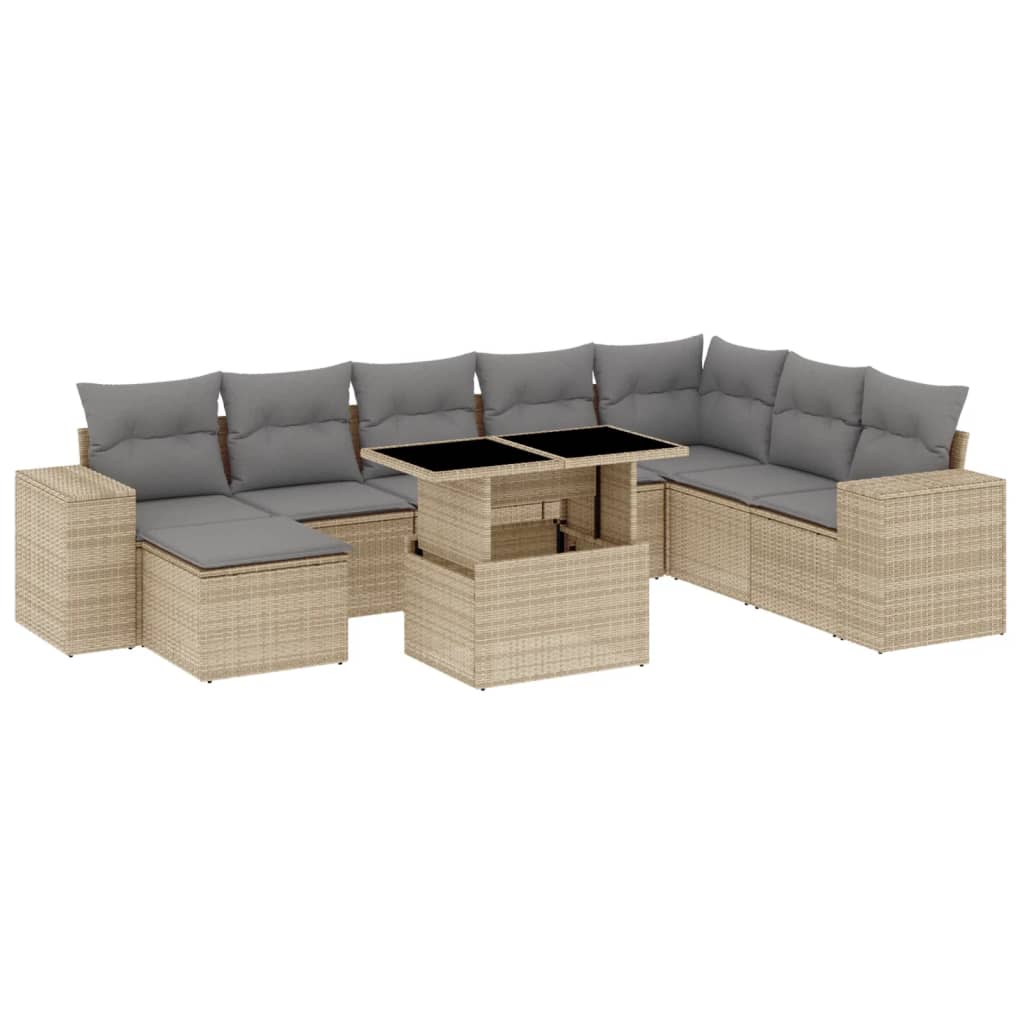 sofasæt til haven 9 dele med hynder polyrattan beige