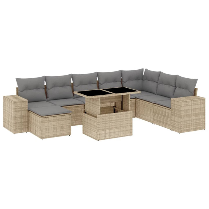 sofasæt til haven 9 dele med hynder polyrattan beige