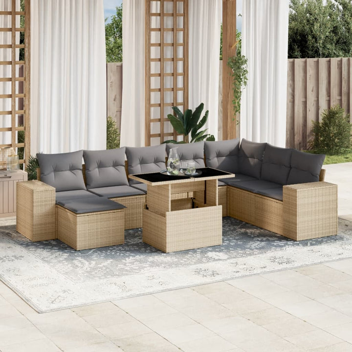 sofasæt til haven 9 dele med hynder polyrattan beige