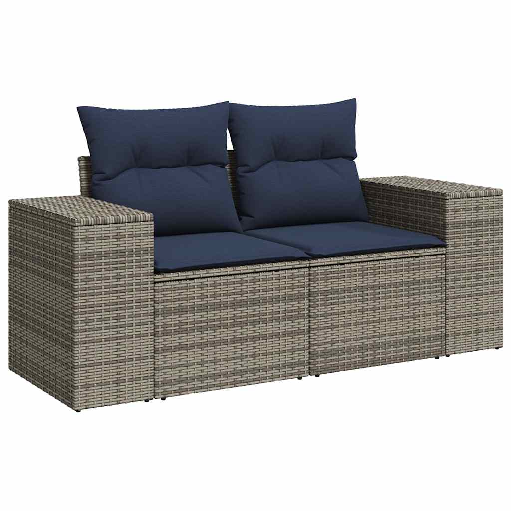 havesofasæt med 9 dele og hynder grå polyrattan