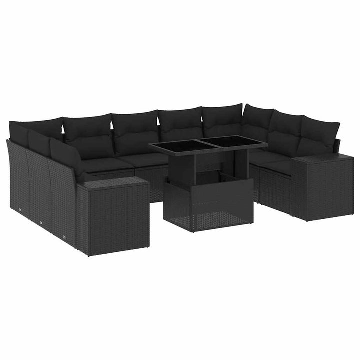sofasæt til haven 10 dele med hynder polyrattan sort