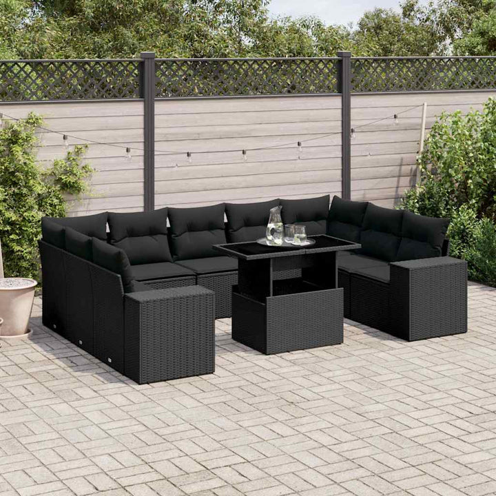 sofasæt til haven 10 dele med hynder polyrattan sort