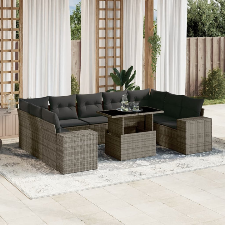 sofasæt til haven 10 dele med hynder polyrattan grå