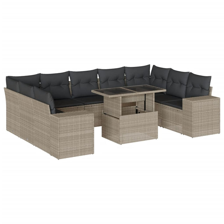 sofasæt til haven 10 dele med hynder polyrattan lysegrå