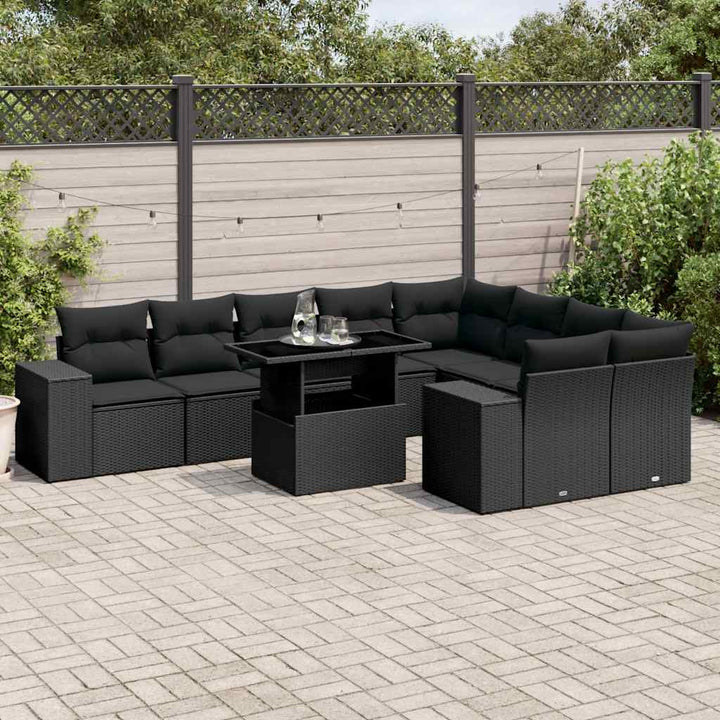 sofasæt til haven 10 dele med hynder polyrattan sort