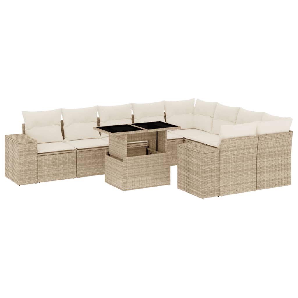 sofasæt til haven 10 dele med hynder polyrattan beige