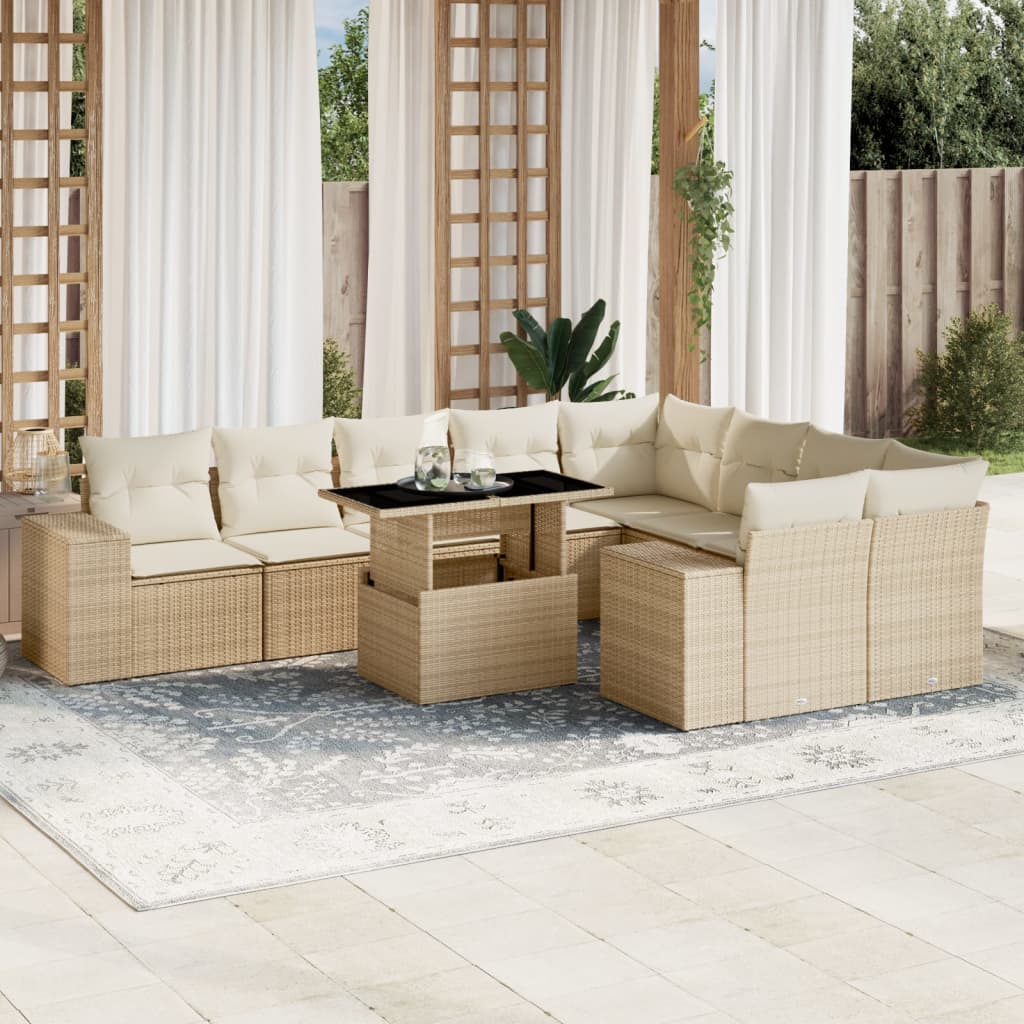 sofasæt til haven 10 dele med hynder polyrattan beige