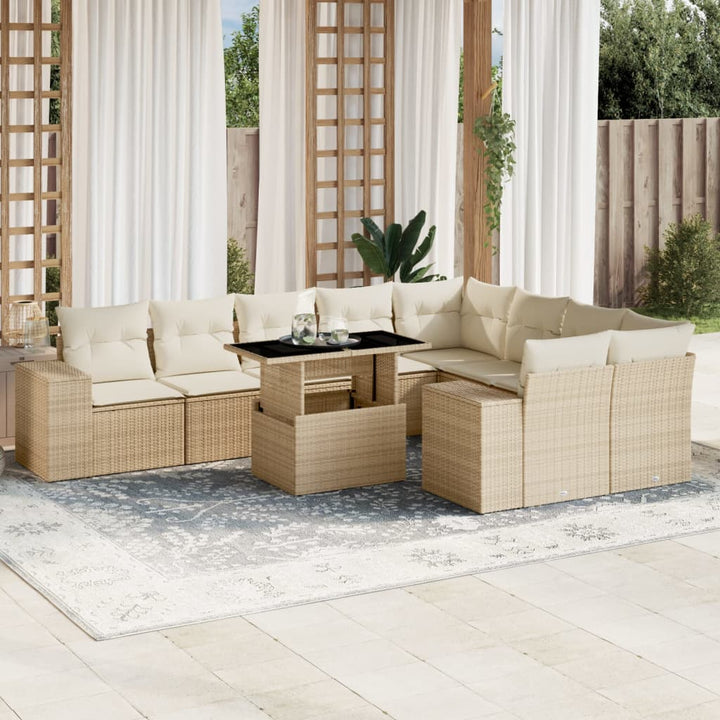 sofasæt til haven 10 dele med hynder polyrattan beige