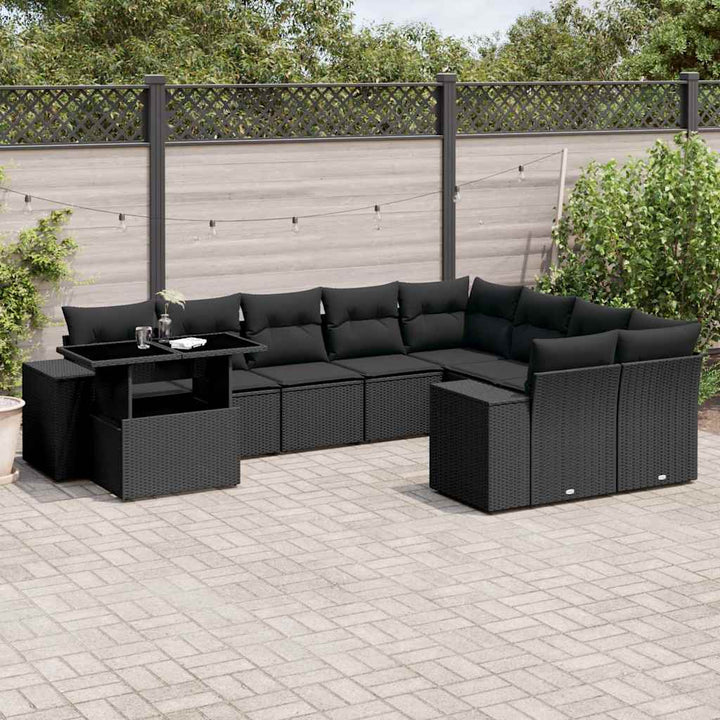 sofasæt til haven 10 dele med hynder polyrattan sort