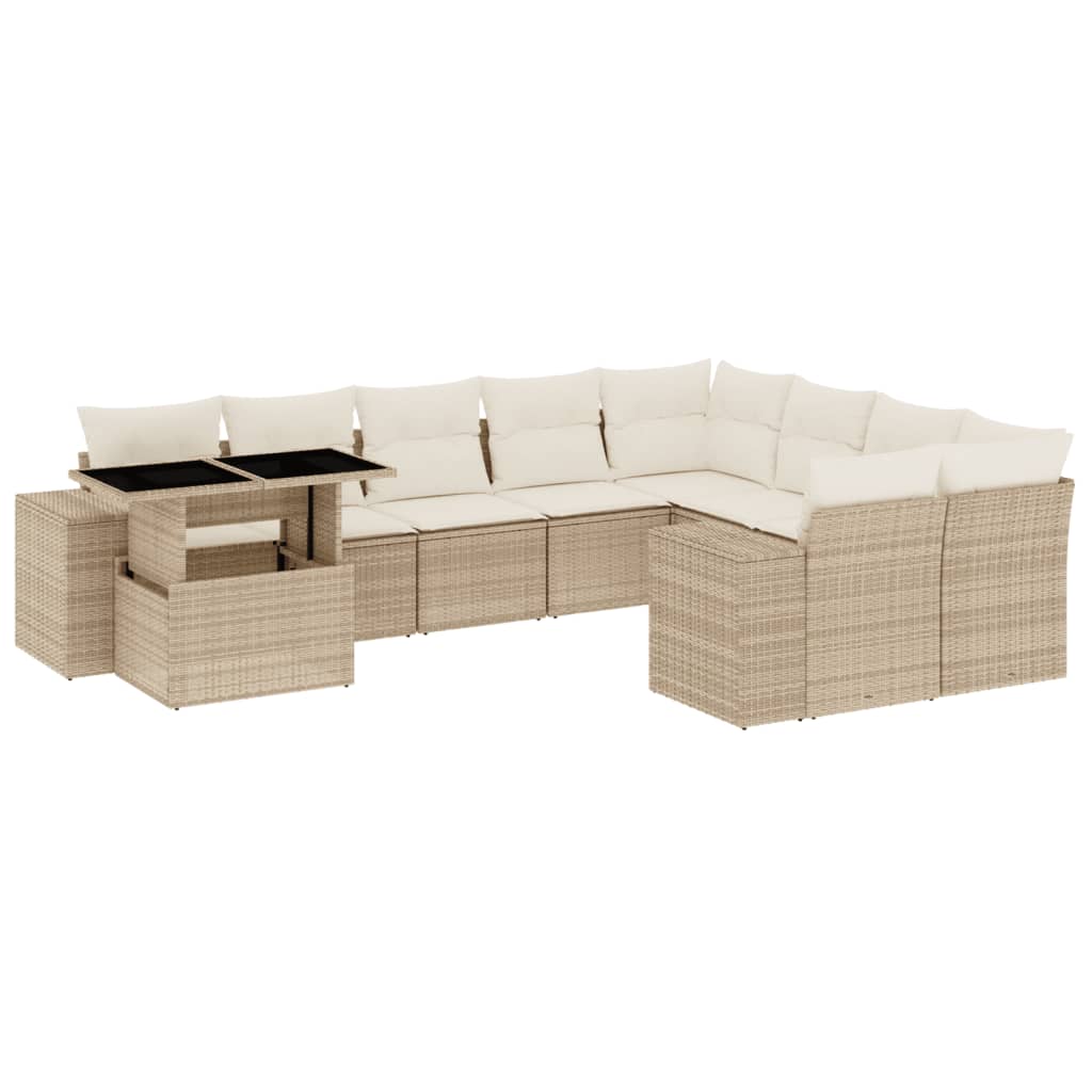 sofasæt til haven 10 dele med hynder polyrattan beige