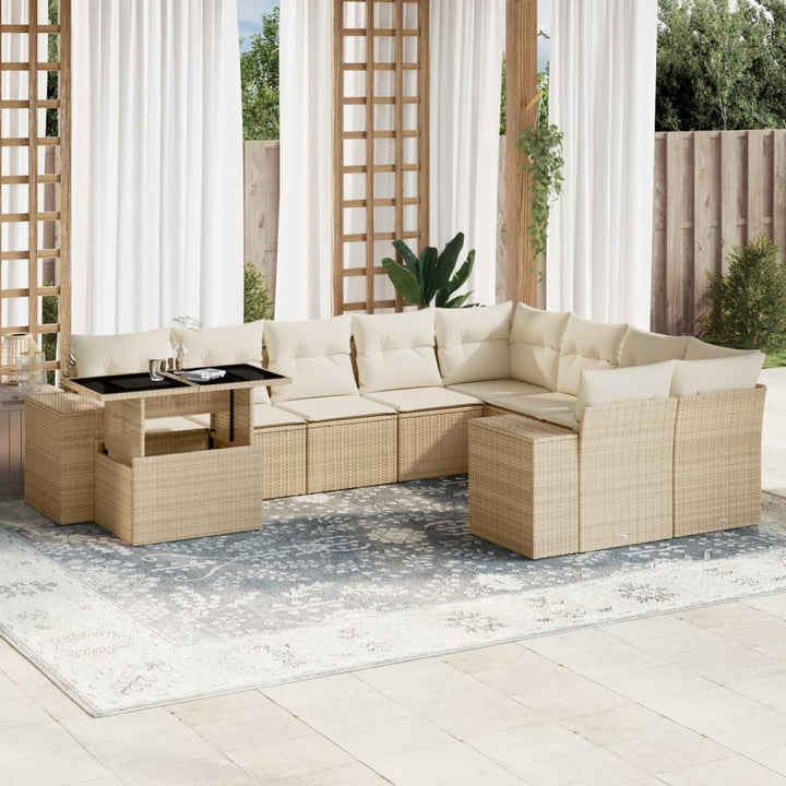 sofasæt til haven 10 dele med hynder polyrattan beige