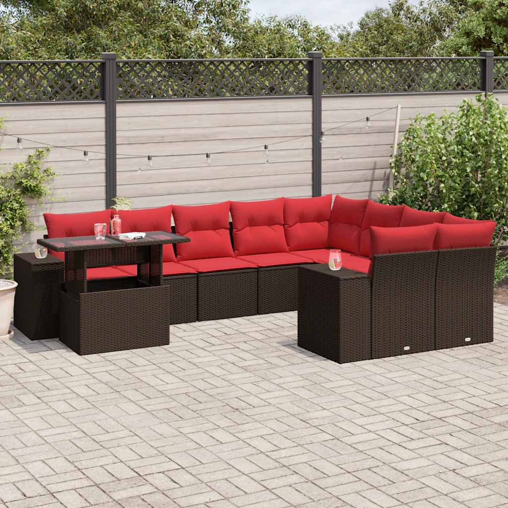 havesofasæt med 10 hynder brun polyrattan