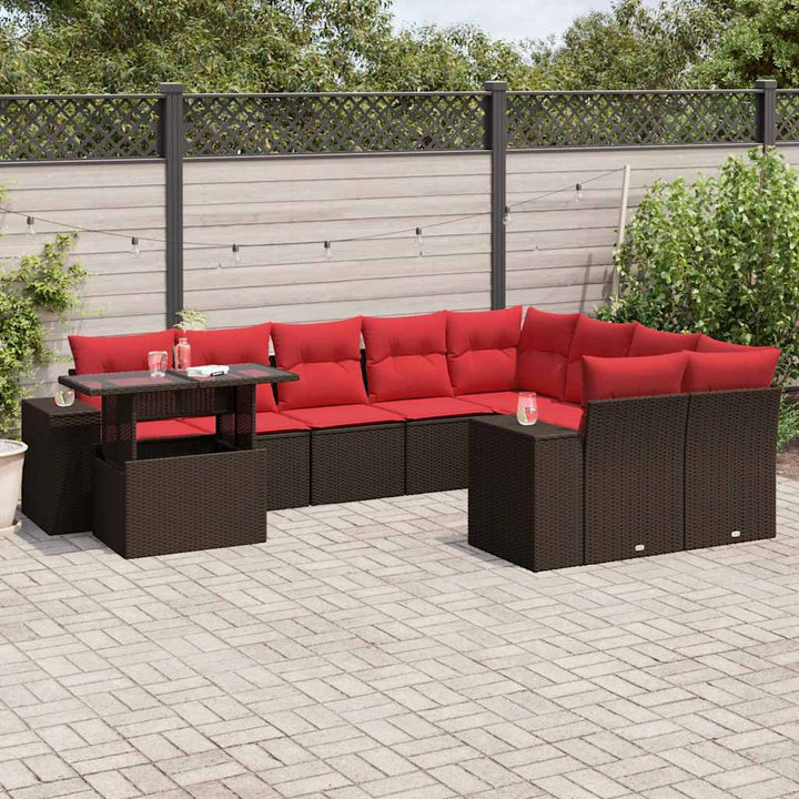 havesofasæt med 10 hynder brun polyrattan