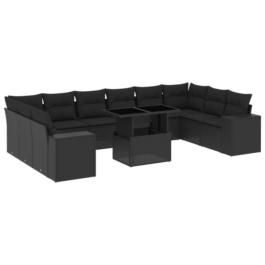 sofasæt til haven 11 dele med hynder polyrattan sort