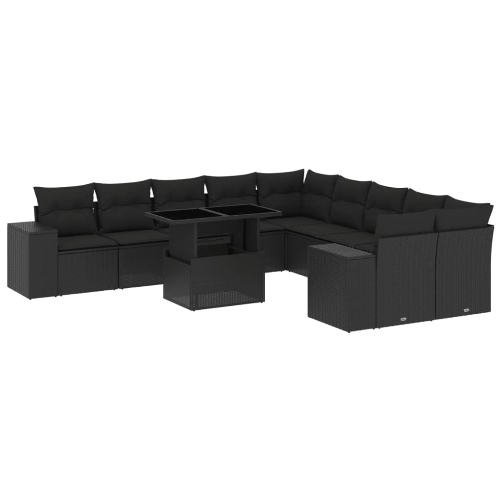 sofasæt til haven 11 dele med hynder polyrattan sort