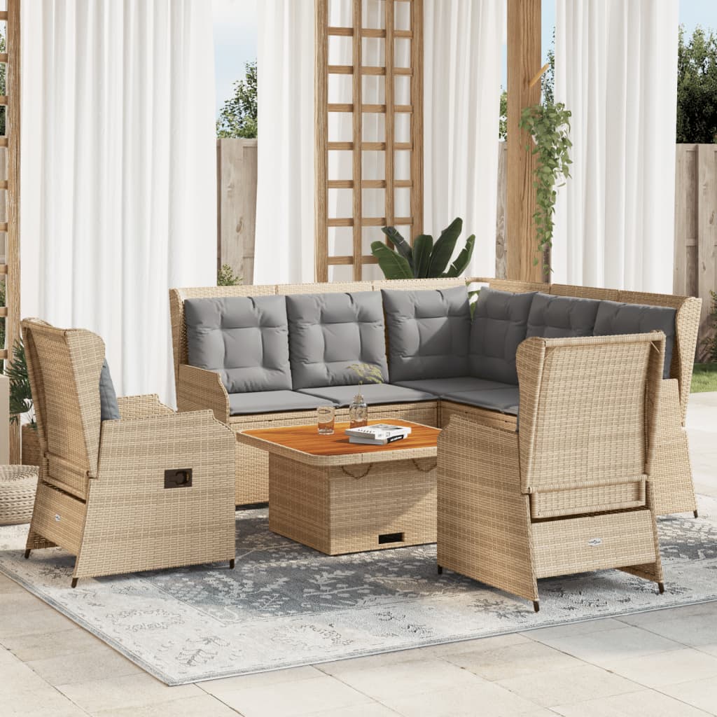 loungesæt til haven 5 dele med hynder polyrattan beige