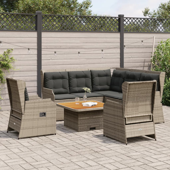 loungesæt til haven 6 dele med hynder polyrattan grå