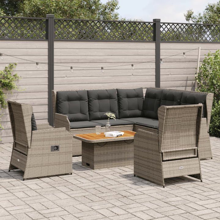 loungesæt til haven 6 dele med hynder polyrattan grå