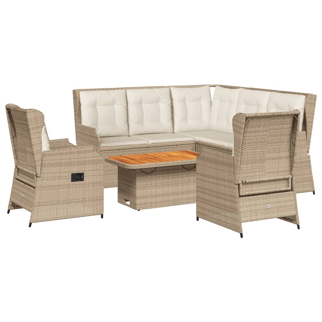 loungesæt til haven 6 dele med hynder polyrattan beige