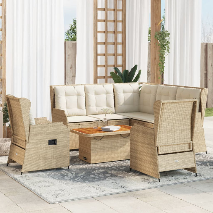 loungesæt til haven 6 dele med hynder polyrattan beige