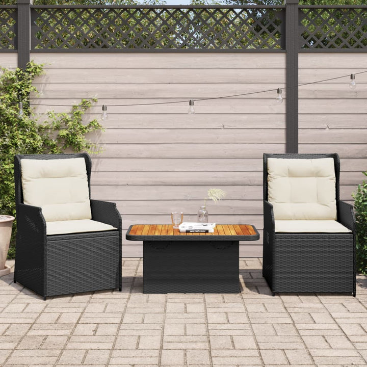loungesæt til haven 3 dele med hynder polyrattan sort