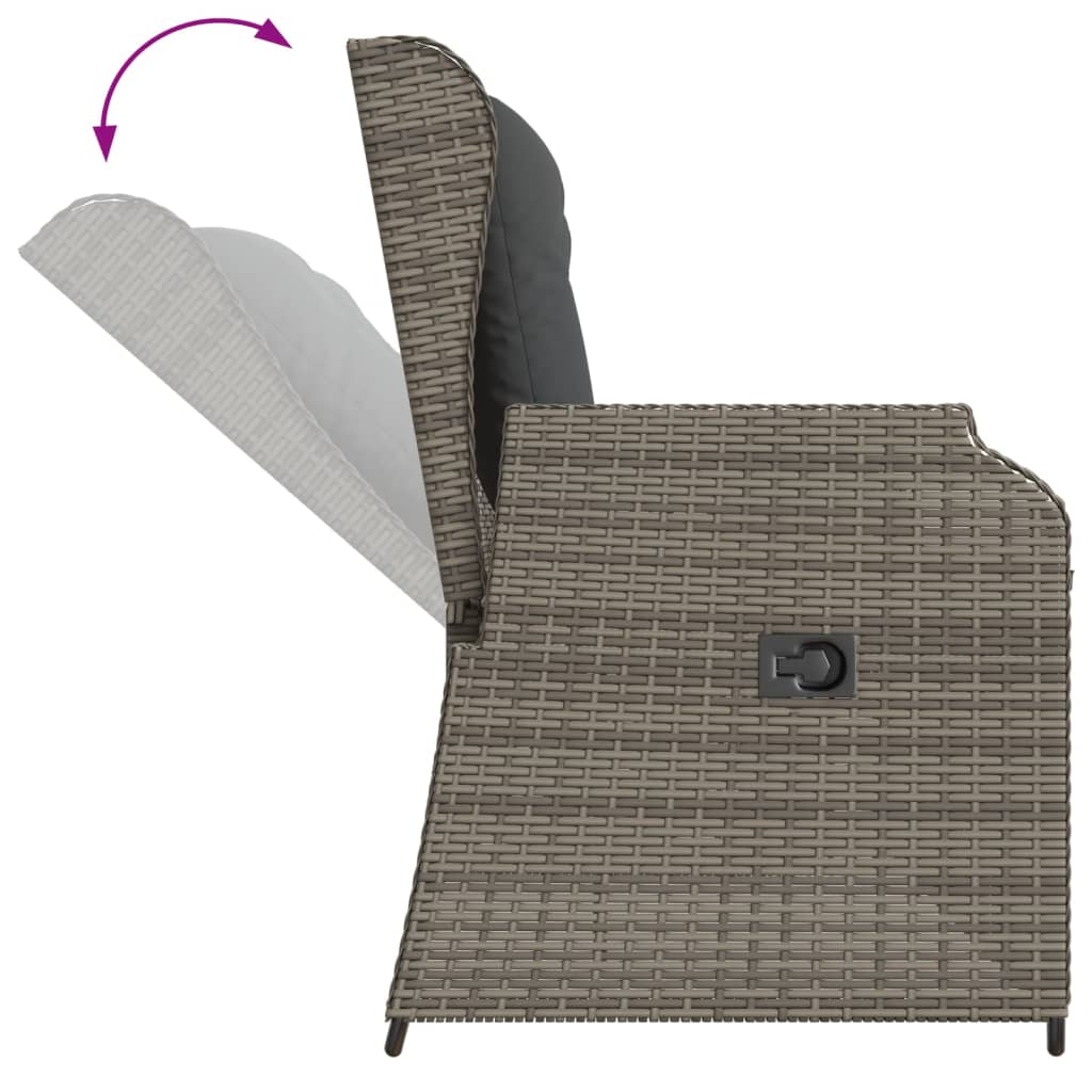 loungesæt til haven 3 dele med hynder polyrattan grå