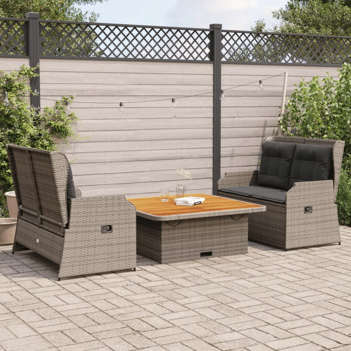 loungesæt til haven 3 dele med hynder polyrattan grå