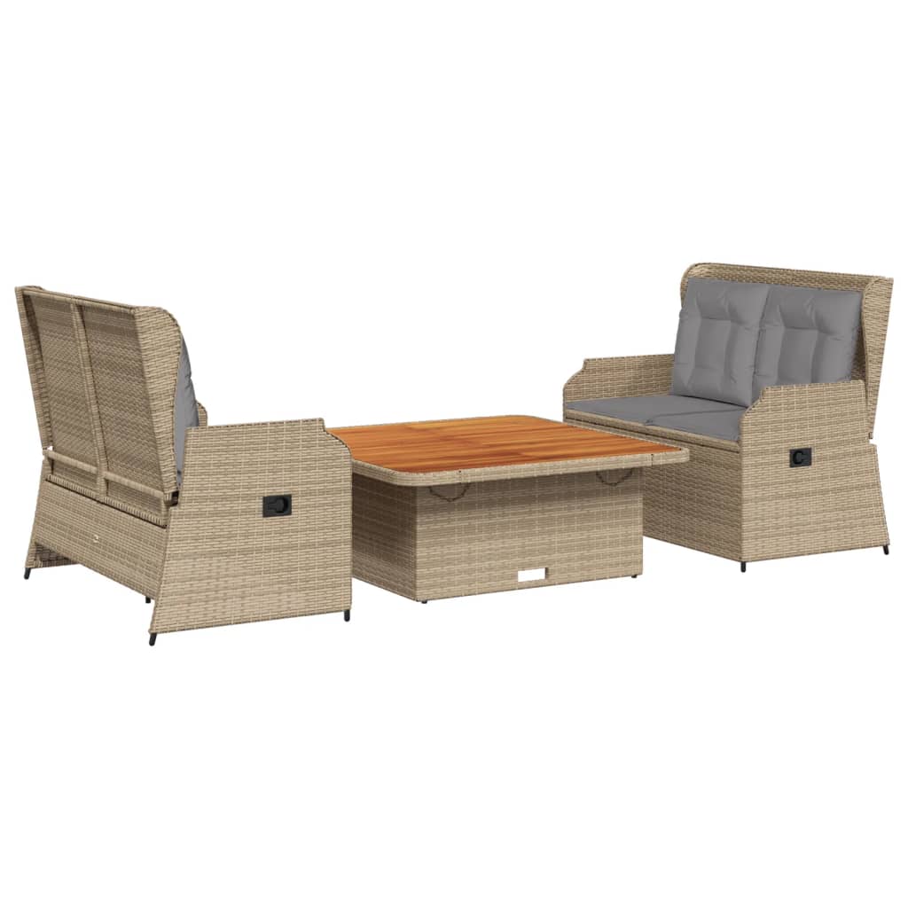 loungesæt til haven 3 dele med hynder polyrattan beige