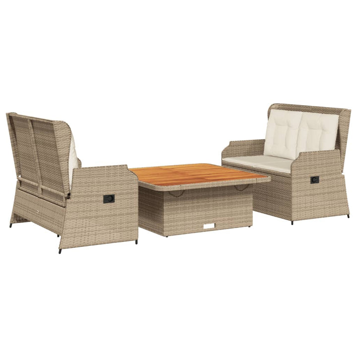 loungesæt til haven 3 dele med hynder polyrattan beige