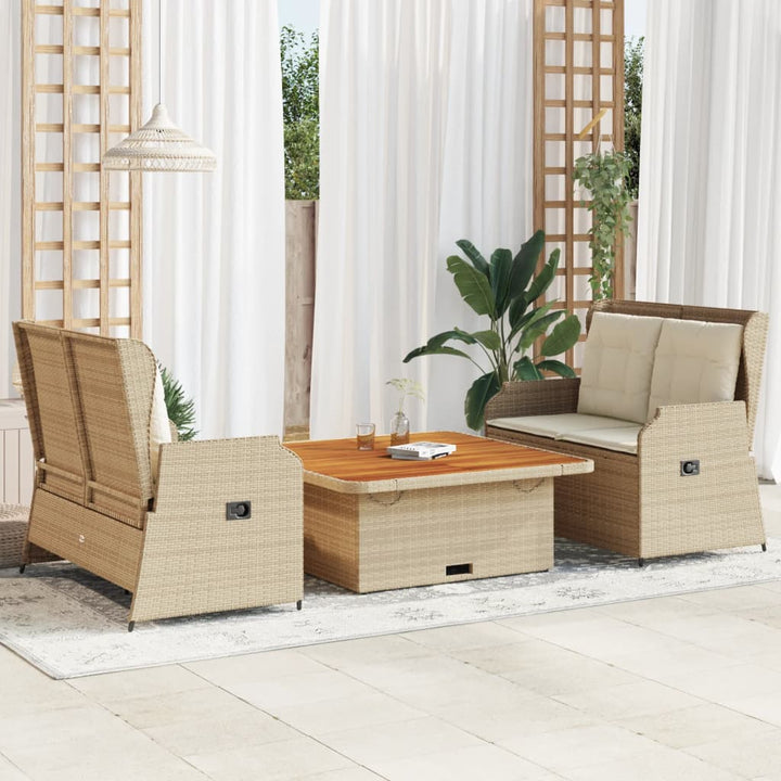 loungesæt til haven 3 dele med hynder polyrattan beige