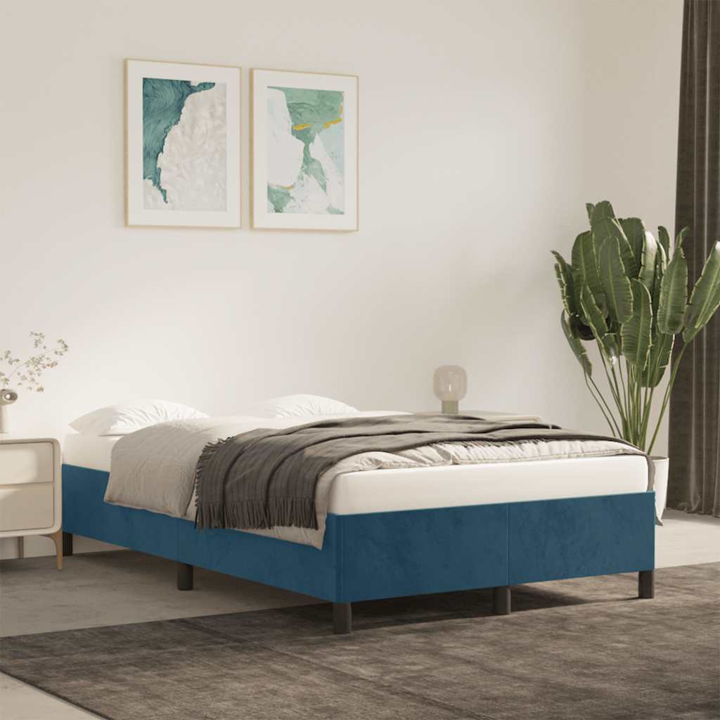 sengeramme uden madras 120x190 cm fløjl mørkeblå