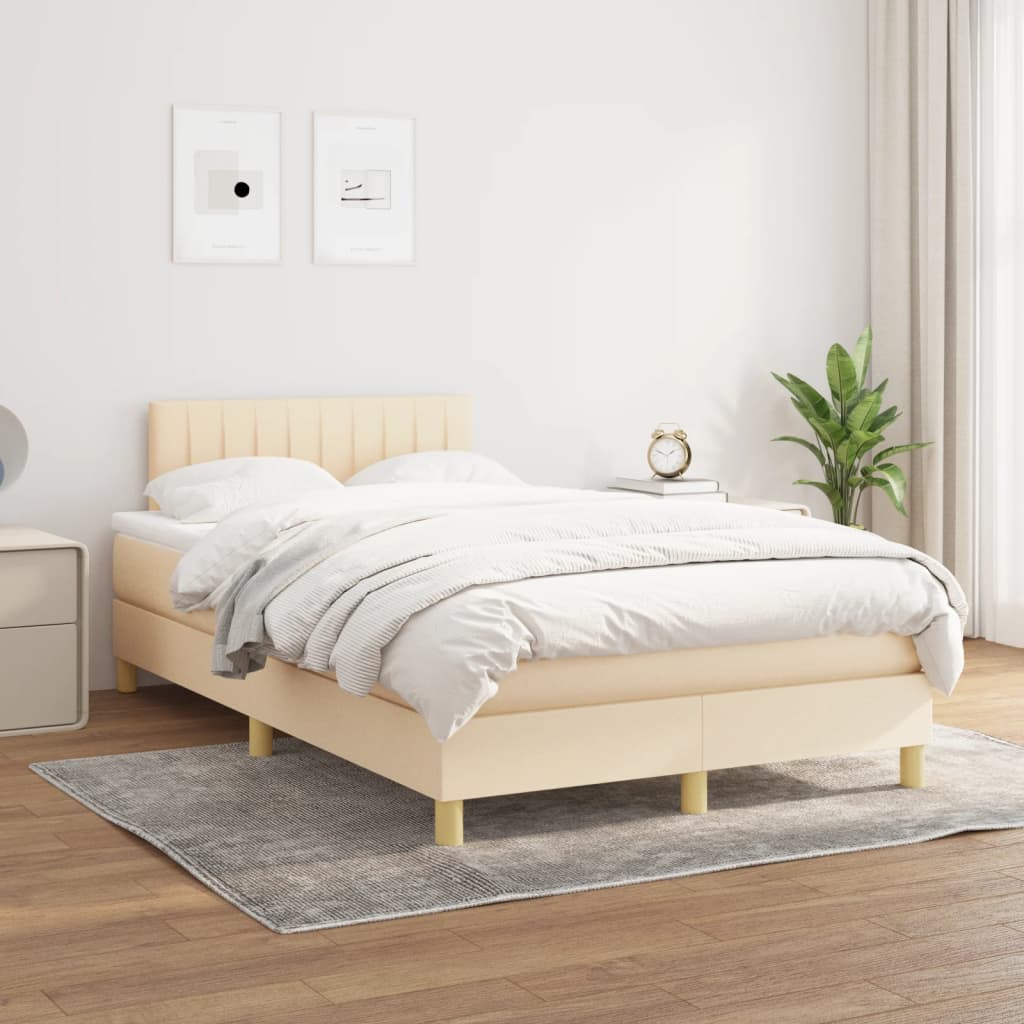 kontinentalseng med madras 120x190 cm stof cremefarvet