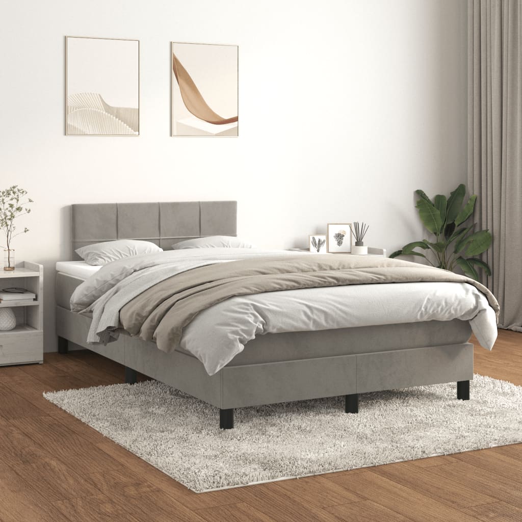 kontinentalseng med madras 120x190 cm velour lysegrå
