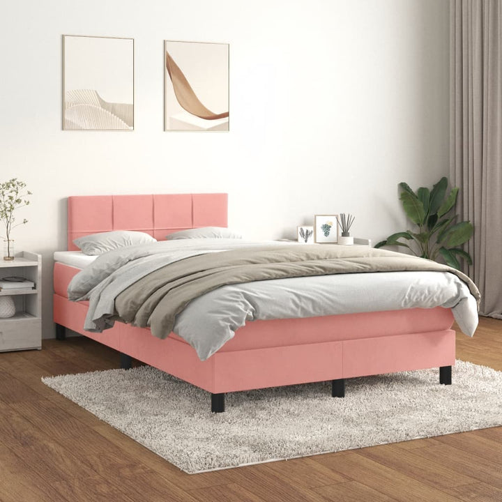 kontinentalseng med madras 120x190 cm velour lyserød