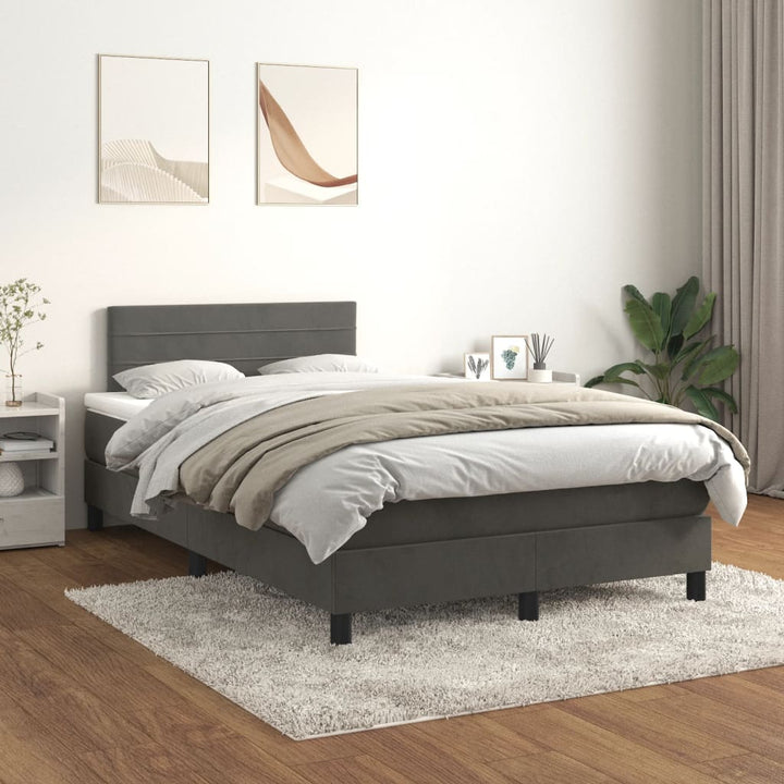kontinentalseng med madras 120x190 cm fløjl mørkegrå