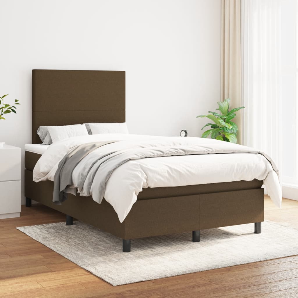 kontinentalseng med madras 120x190 cm stof mørkebrun