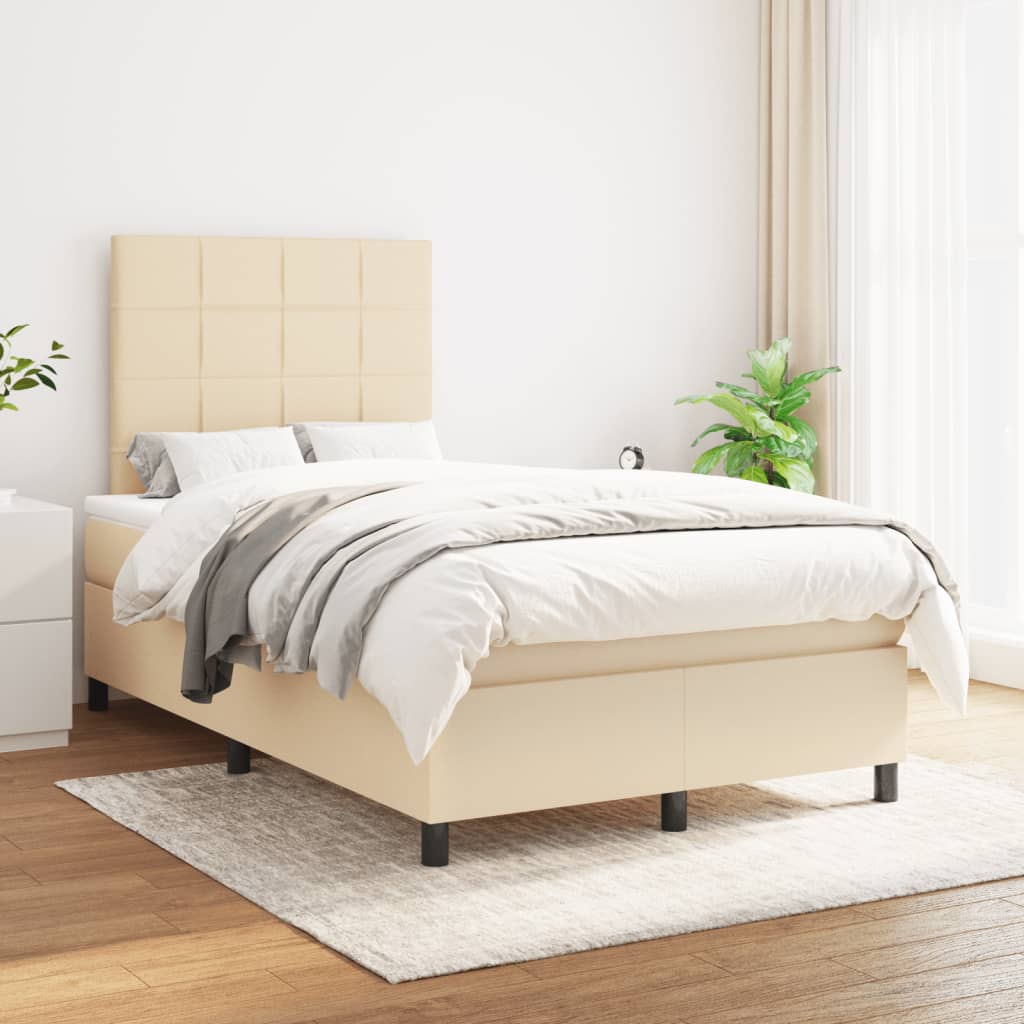 kontinentalseng med madras 120x190 cm stof cremefarvet