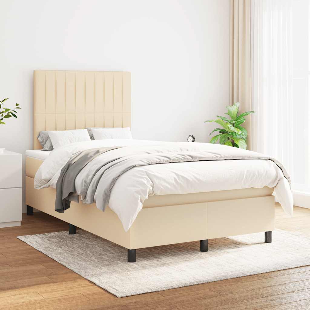 kontinentalseng med madras 120x190 cm stof cremefarvet
