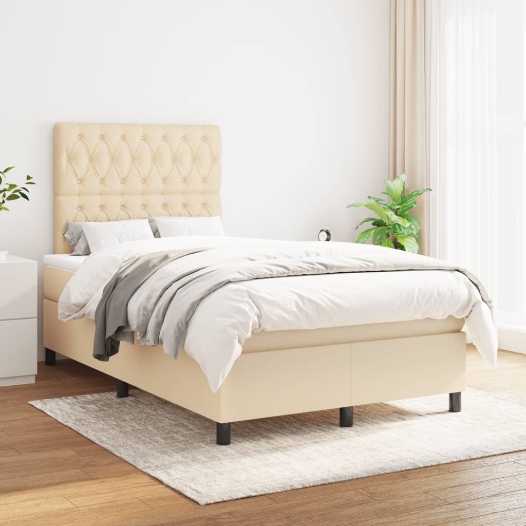 kontinentalseng med madras 120x190 cm stof cremefarvet