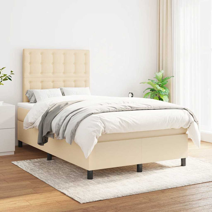 kontinentalseng med madras 120x190 cm stof cremefarvet