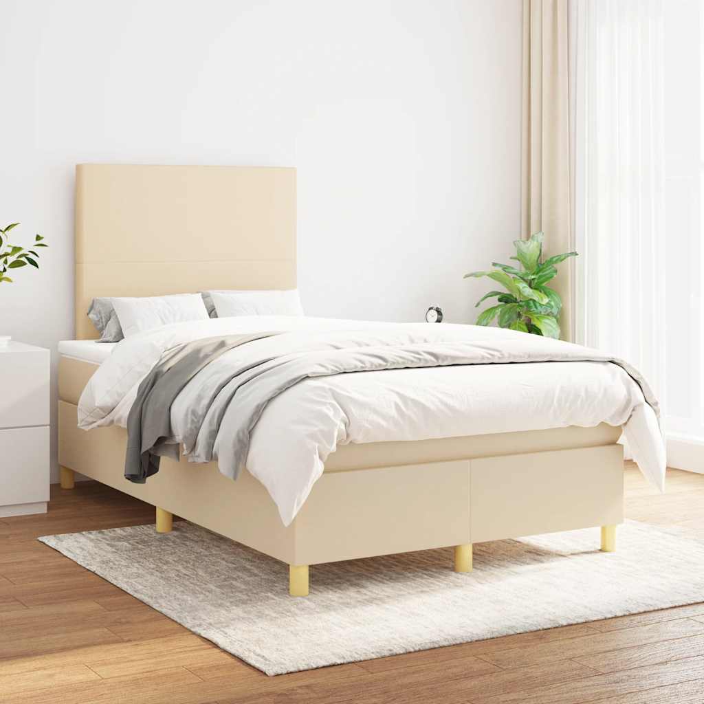 kontinentalseng med madras 120x190 cm stof cremefarvet