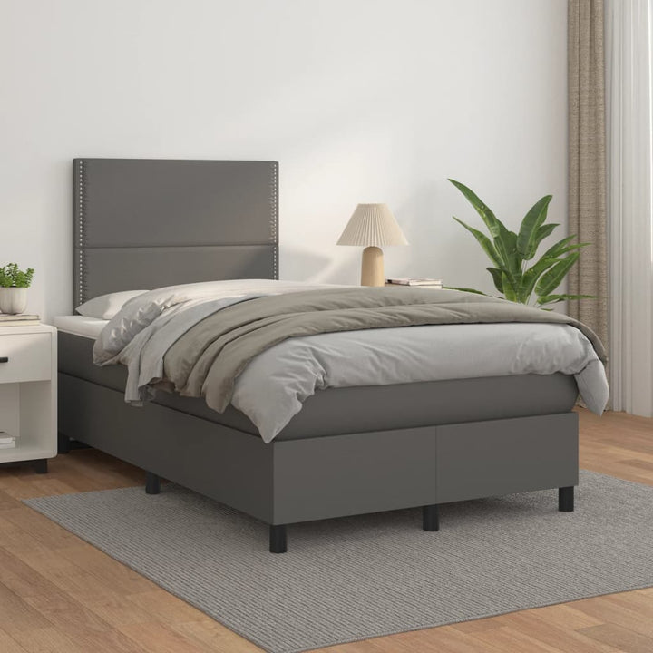 kontinentalseng med madras 120x190 cm kunstlæder grå