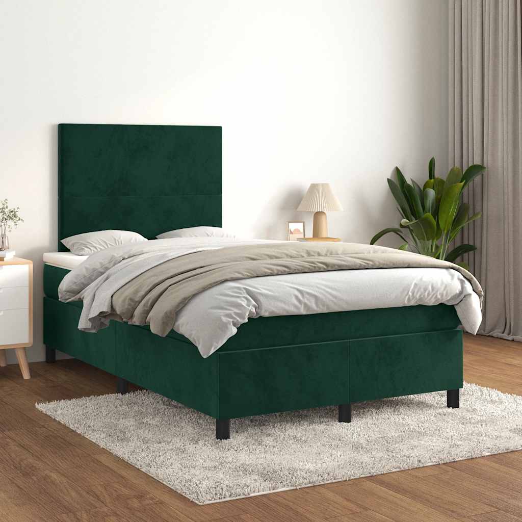 kontinentalseng med madras 120x190 cm velour mørkegrøn