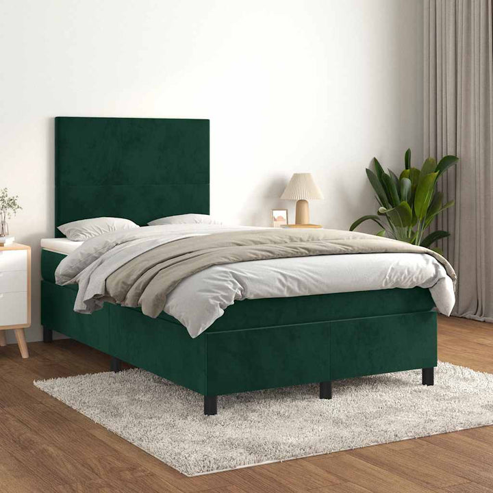 kontinentalseng med madras 120x190 cm velour mørkegrøn
