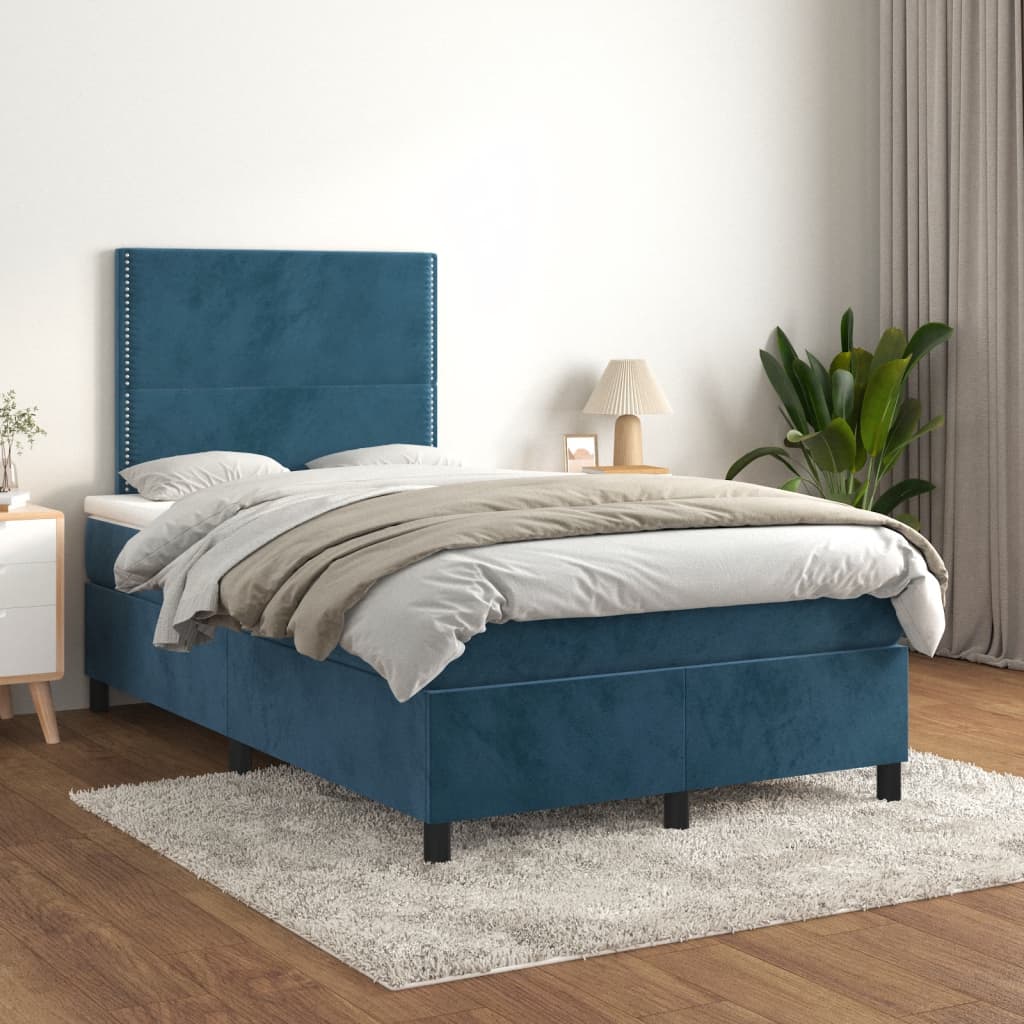 kontinentalseng med madras 120x190 cm velour mørkeblå