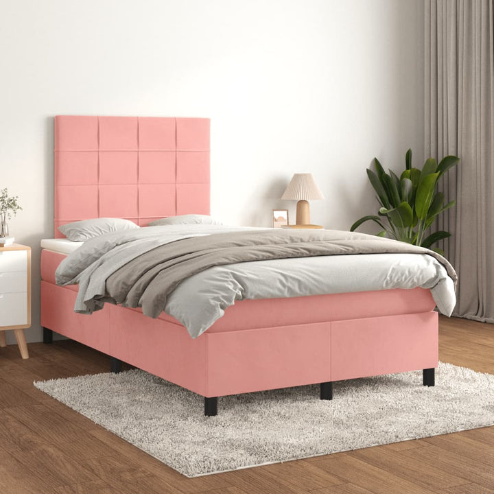 kontinentalseng med madras 120x190 cm velour lyserød
